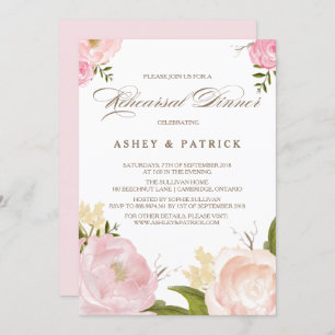 Invitation Dîner de répétition des fleurs d'aquarelle romanti
