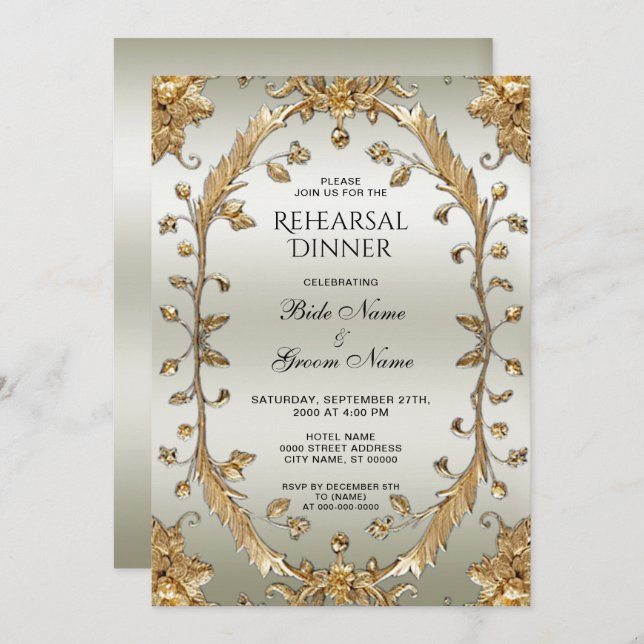 Invitation Dîner de répétition des fleurs d'or (Devant / Derrière)