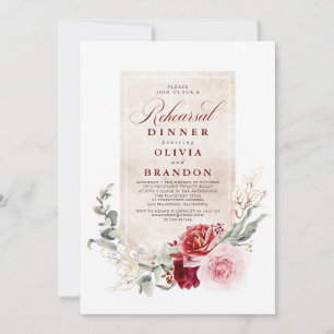 Invitation Dîner de répétition des fleurs rouges et roses de