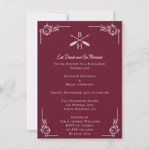 Invitation Dîner de répétition des Monogrammes et flèches rou