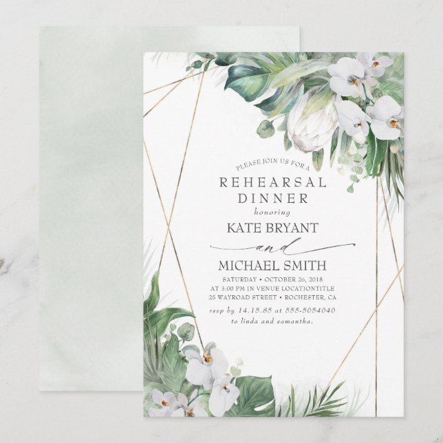 Invitation Dîner de répétition des orchidées du roi blanc Pro (Devant / Derrière)