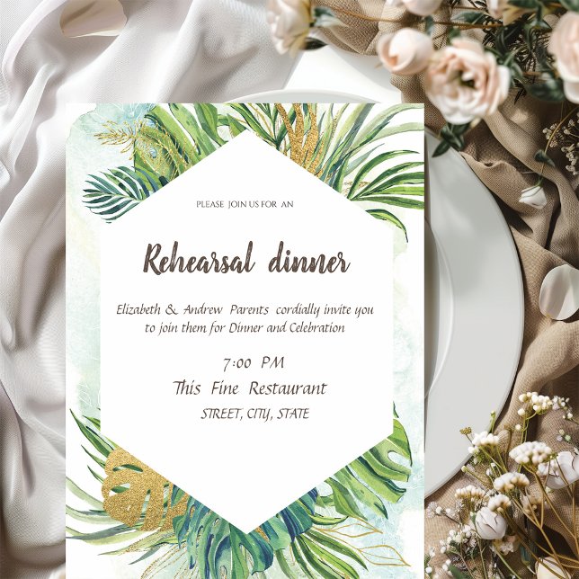 Invitation Dîner de répétition d'été aux feuilles de palmier  (Créateur téléchargé)