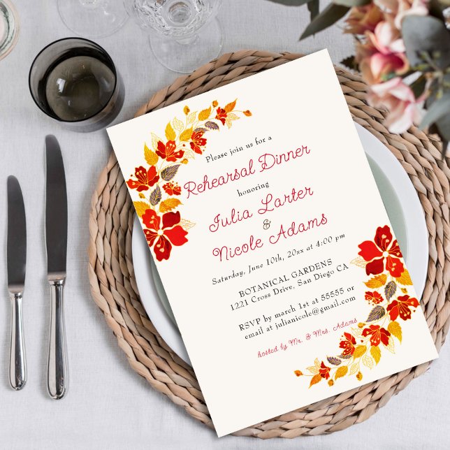 Invitation Dîner de répétition d'Hibiscus Tropical Orange Brû (Créateur téléchargé)