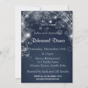 Invitation Dîner de répétition d'hiver Blue White Snowflake