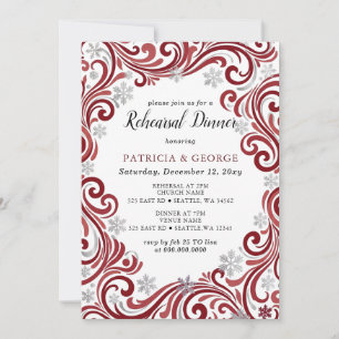 Invitation Dîner de répétition d'hiver flocons de neige argen