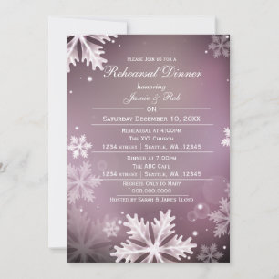 Invitation Dîner de répétition d'hiver rose Gold Snowflakes