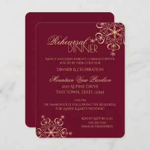 Invitation Dîner de répétition d'hiver Snowflake Gold