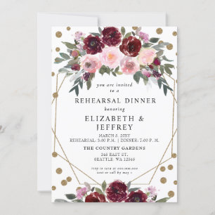 Invitation Dîner de répétition d'or rustique Bourgogne