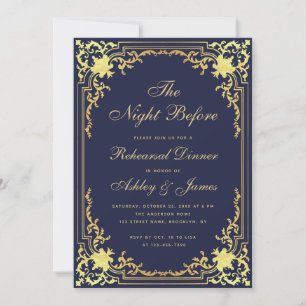 Invitation Dîner de répétition d'or vintage Navy Blue Faux