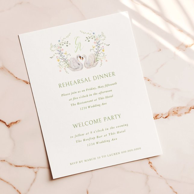 Invitation Dîner de répétition du blason de monogramme floral (Créateur téléchargé)