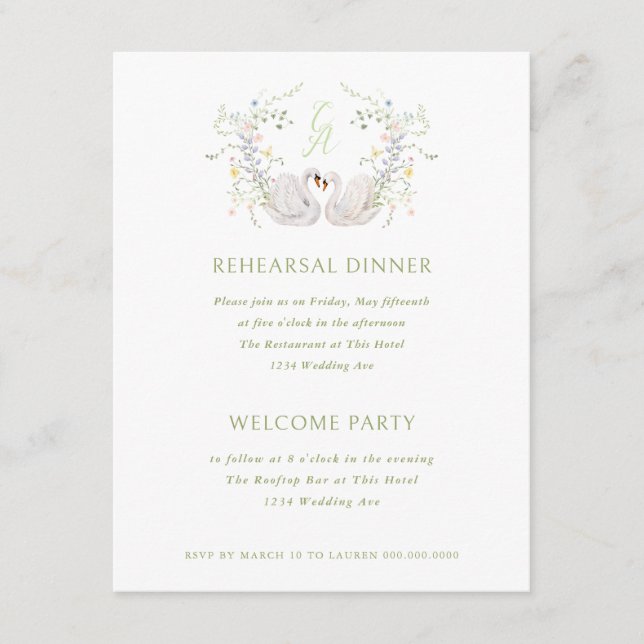 Invitation Dîner de répétition du blason de monogramme floral (Devant)