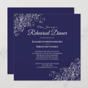 Invitation Dîner de répétition du Mariage Carré Silver & Navy