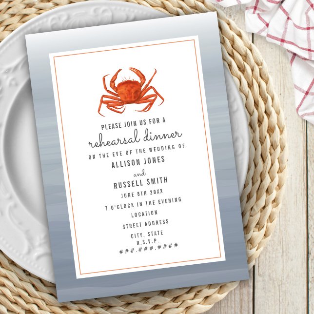 Invitation Dîner de répétition du Mariage de crabe Chambray (Créateur téléchargé)
