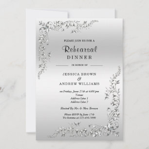 Invitation Dîner de répétition du Mariage de décoration d'arg