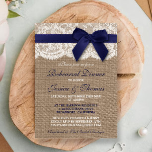 Invitation Dîner de répétition du Mariage de ruban bleu de la