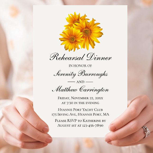 Invitation Dîner de répétition du Mariage des fleurs jaunes d (Créateur téléchargé)