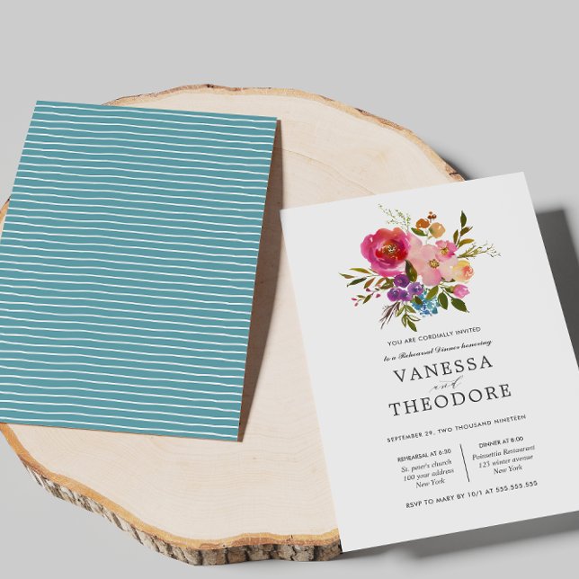 Invitation Dîner de répétition du Mariage du bouquet luxurian (Créateur téléchargé)