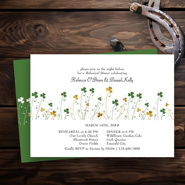 Invitation Dîner de répétition du Mariage Fleur sauvage shamr (Wedding Rehearsal Dinner Invite from my Shamrock Wildflower wedding collection - printed or digital)