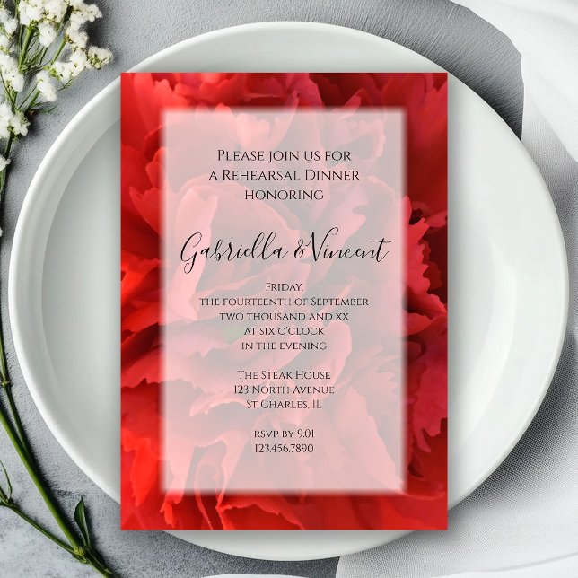 Invitation Dîner de répétition du Mariage Floral Rouge (Créateur téléchargé)