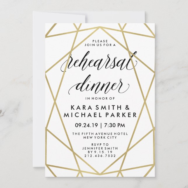 Invitation Dîner de répétition du Mariage géométrique Glam Fa (Devant)