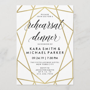 Invitation Dîner de répétition du Mariage géométrique Glam Fa
