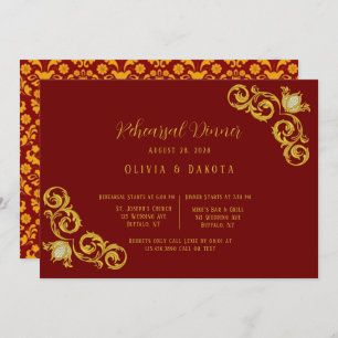 Invitation Dîner de répétition du Mariage royal rouge et or