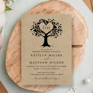 Invitation Dîner de répétition du Mariage Rustic Heart Tree