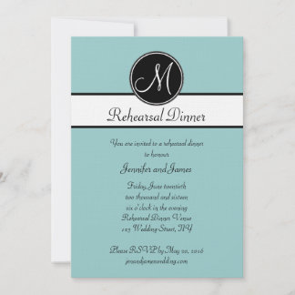 Invitation Dîner de répétition du Monogramme blanc bleu