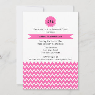 Invitation Dîner de répétition du Motif Monogram Hot Pink Zig