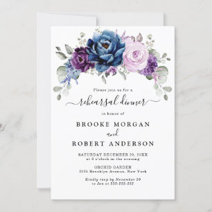 Invitation Dîner de répétition Dusty Blue Purple Lilac Blooms