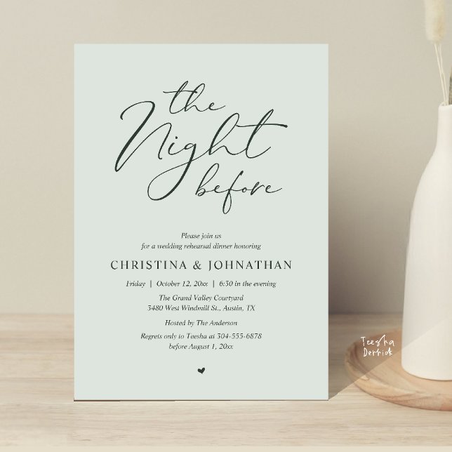 Invitation “Dîner de répétition Dusty Rose “The Night Before” (“The Night Before” Elegant Script Romantic Rehearsal Dinner Invitation Card Sage Garden)