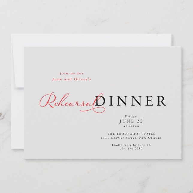 Invitation Dîner de répétition élégant (Devant)