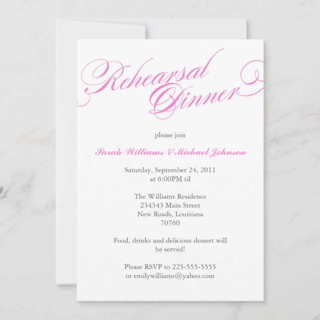 Invitation Dîner de répétition élégant (Devant)