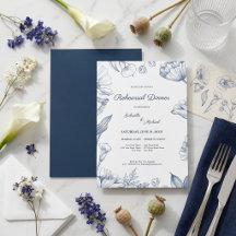 Dîner de répétition élégant à motif floral bleu en