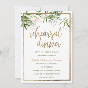 Invitation Dîner de répétition élégant avec feuillage blanc m