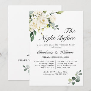 Invitation Dîner de répétition élégant avec roses blanches et