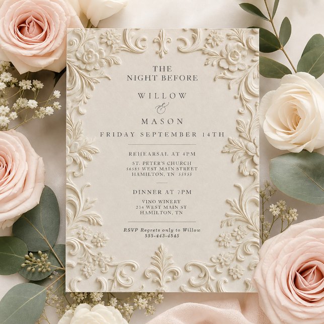 Invitation Dîner de répétition élégant baroque la veille (Elegant Baroque The Night Before Rehearsal Dinner Invitation)
