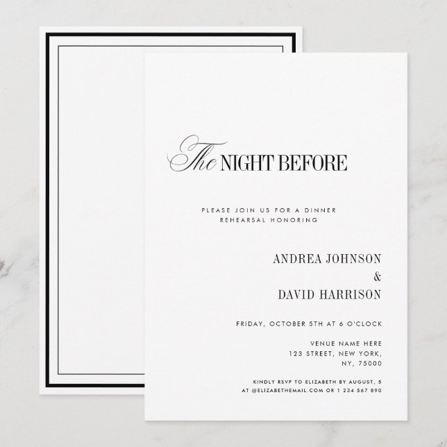 Invitation Dîner de répétition élégant blanc la veille  (Devant / Derrière)
