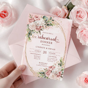 Invitation Dîner de répétition élégant Boho Rose Gold Floral