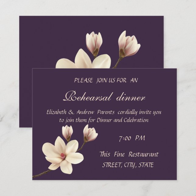 Invitation Dîner de répétition Elegant Chic Magnolia (Devant / Derrière)