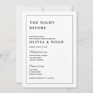 INVITATION DINER DE RÉPÉTITION ÉLÉGANT CLASSIQUE NOIR & BLANC