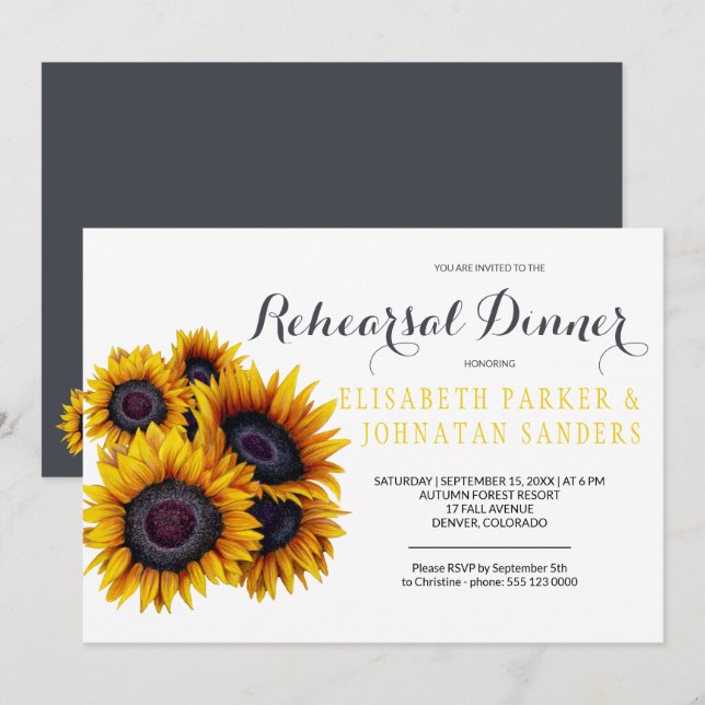 Invitation Dîner de répétition Élégant des tournesols jaunes (Devant / Derrière)