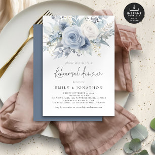 Invitation Dîner de répétition élégant Dusty Blue Florals