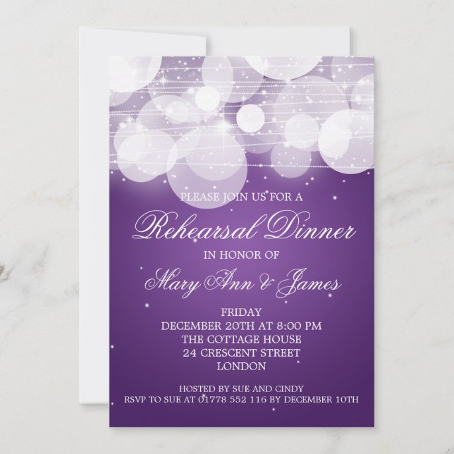 Invitation Dîner de répétition élégant, éclat et parfum viole (Devant)