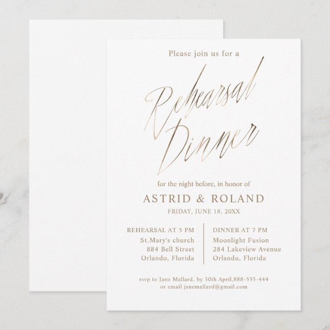 Invitation Dîner de répétition élégant Fausse calligraphie do (Devant / Derrière)