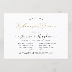 Invitation Dîner De Répétition Élégant, Faux Gold Luxe Script