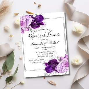 Invitation Dîner de répétition élégant floral argenté violet