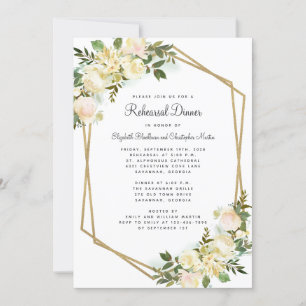 Invitation Dîner de répétition élégant floral blanc mariage o