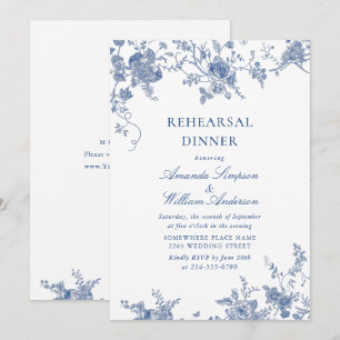 Invitation Dîner de répétition élégant floral bleu victorien