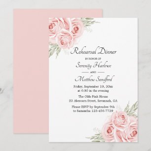 Invitation Dîner de répétition élégant floral rose tendre